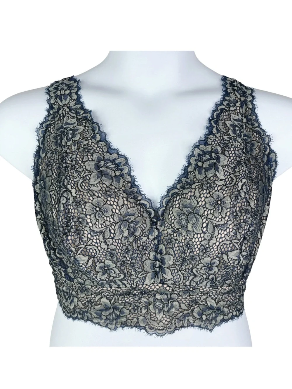 Cosabella Pret-a-Porter Curvy Longline Bralette sz XL * Blue & Cream Wireless